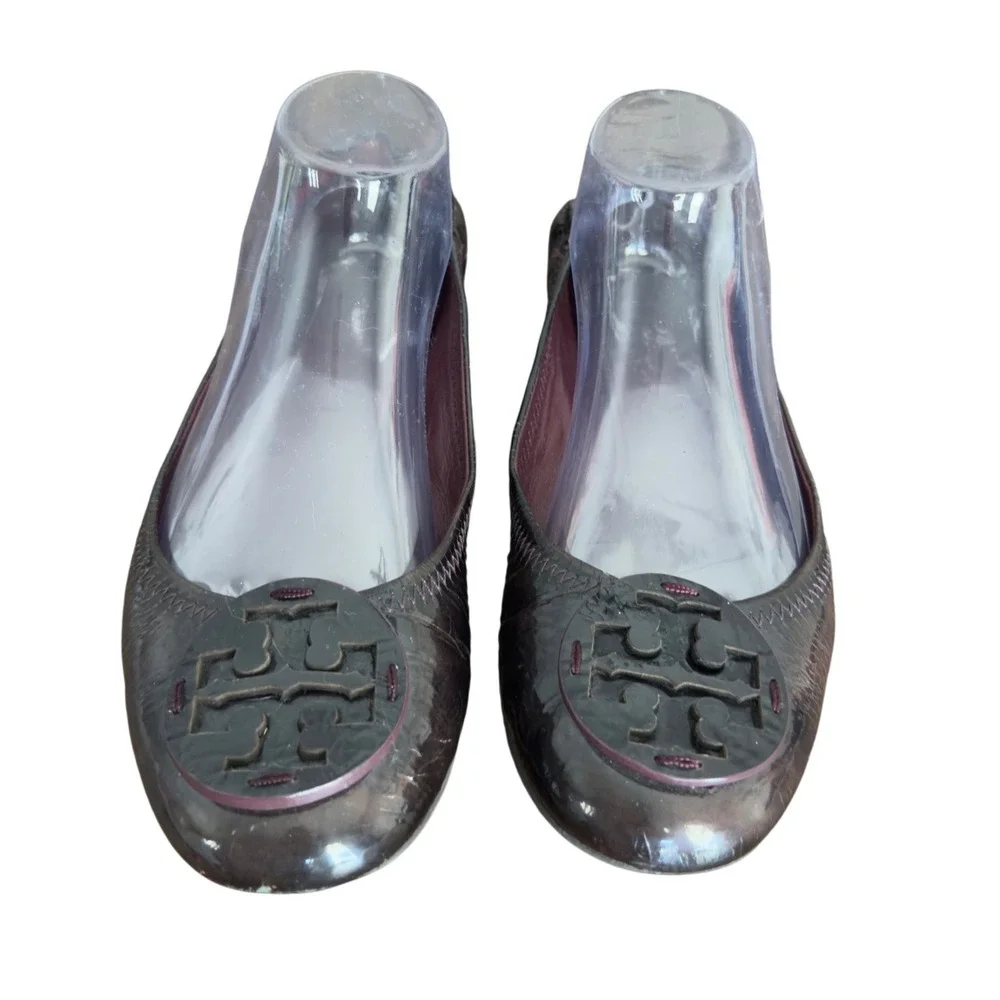 Tory Burch Reva Fig Port Wine Patent Leather Ballet Flats Women Size 8